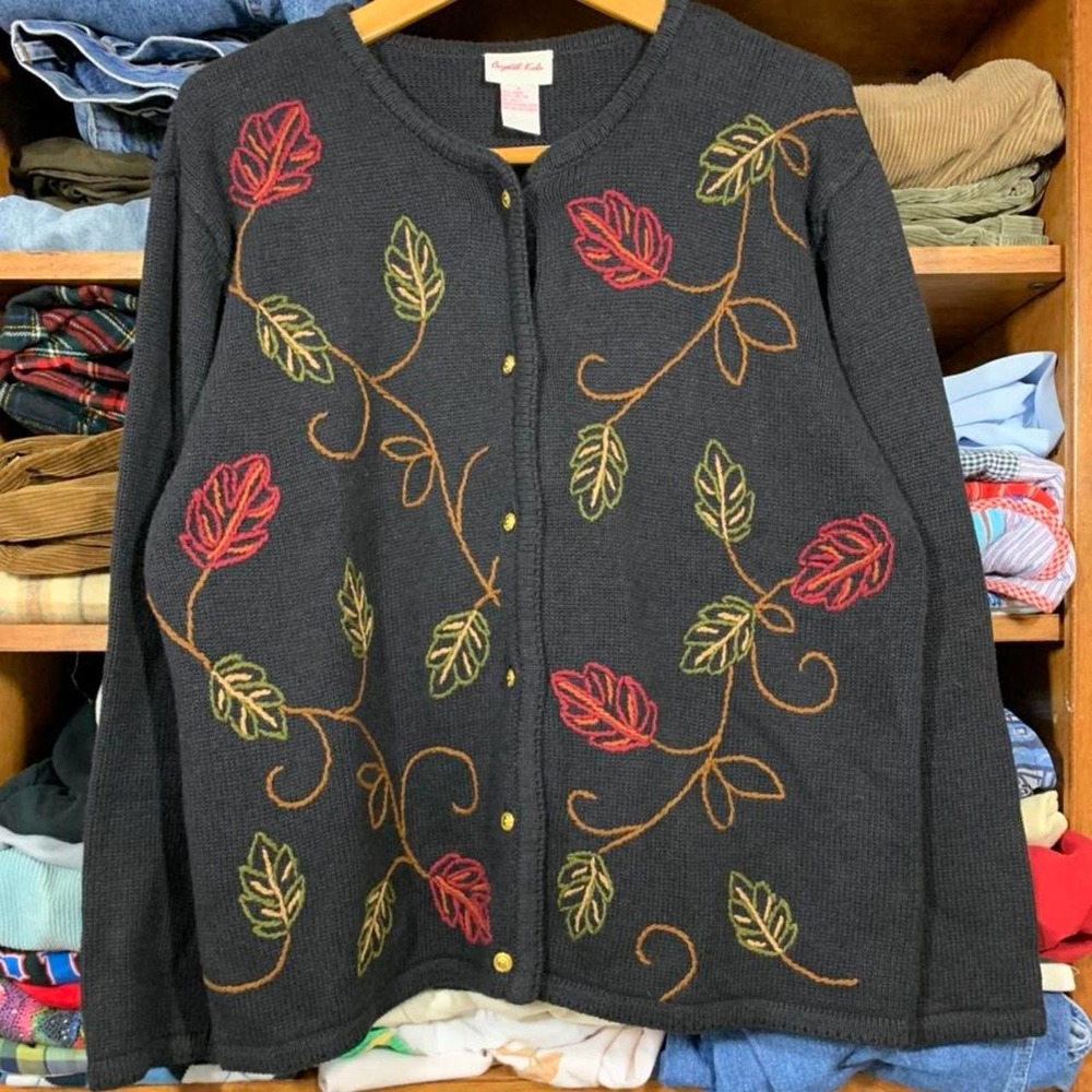 Crystal kale vintage cottagecore embroidered Cardigan